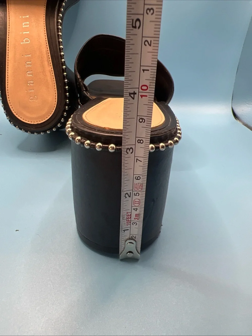 Gianni Bini Roemer Ball Chain Black Platform Slide Mule Chunky Heels Wms 9.5M